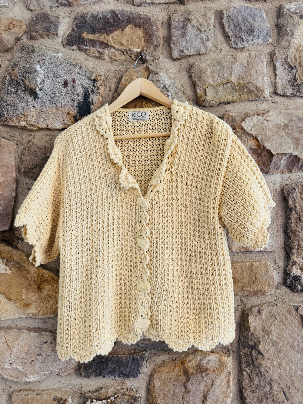 Vintage RICO butter yellow chunky knit cardigan sweater